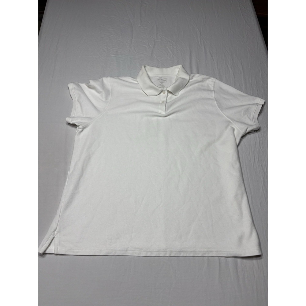 LL Bean Womens Plus 2X Relaxed Fit 100% Cotton Polo Shirt White Top Collared
